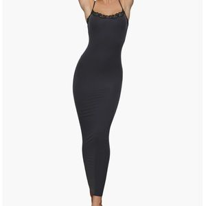 SKIMS Fits Everybody Black Lace Trim Dress